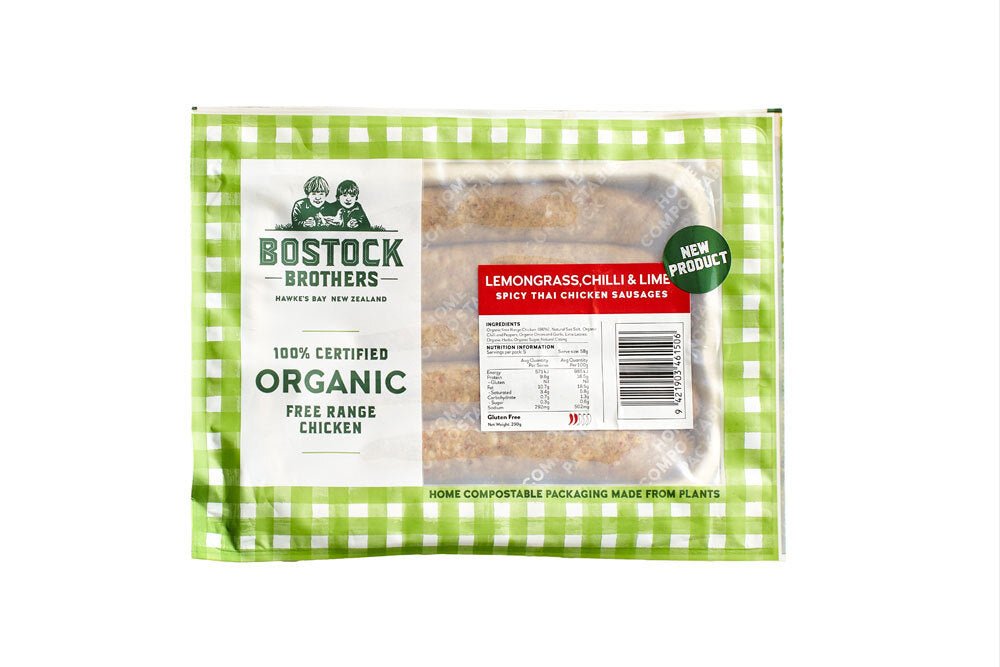 New Zealand Organic Lemongrass, Chilli and Lime Chicken Sausages 290g - Prime Gourmet Online